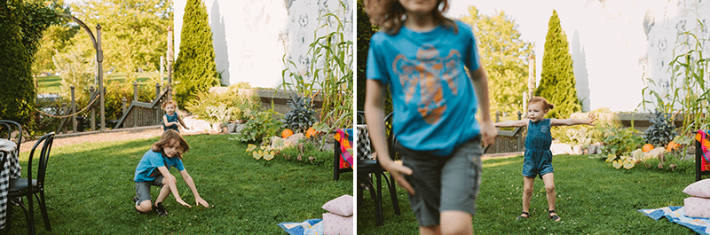 Children playing at a fun summer baby shower. 