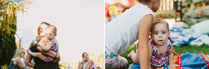Cute baby at a summer baby shower. 