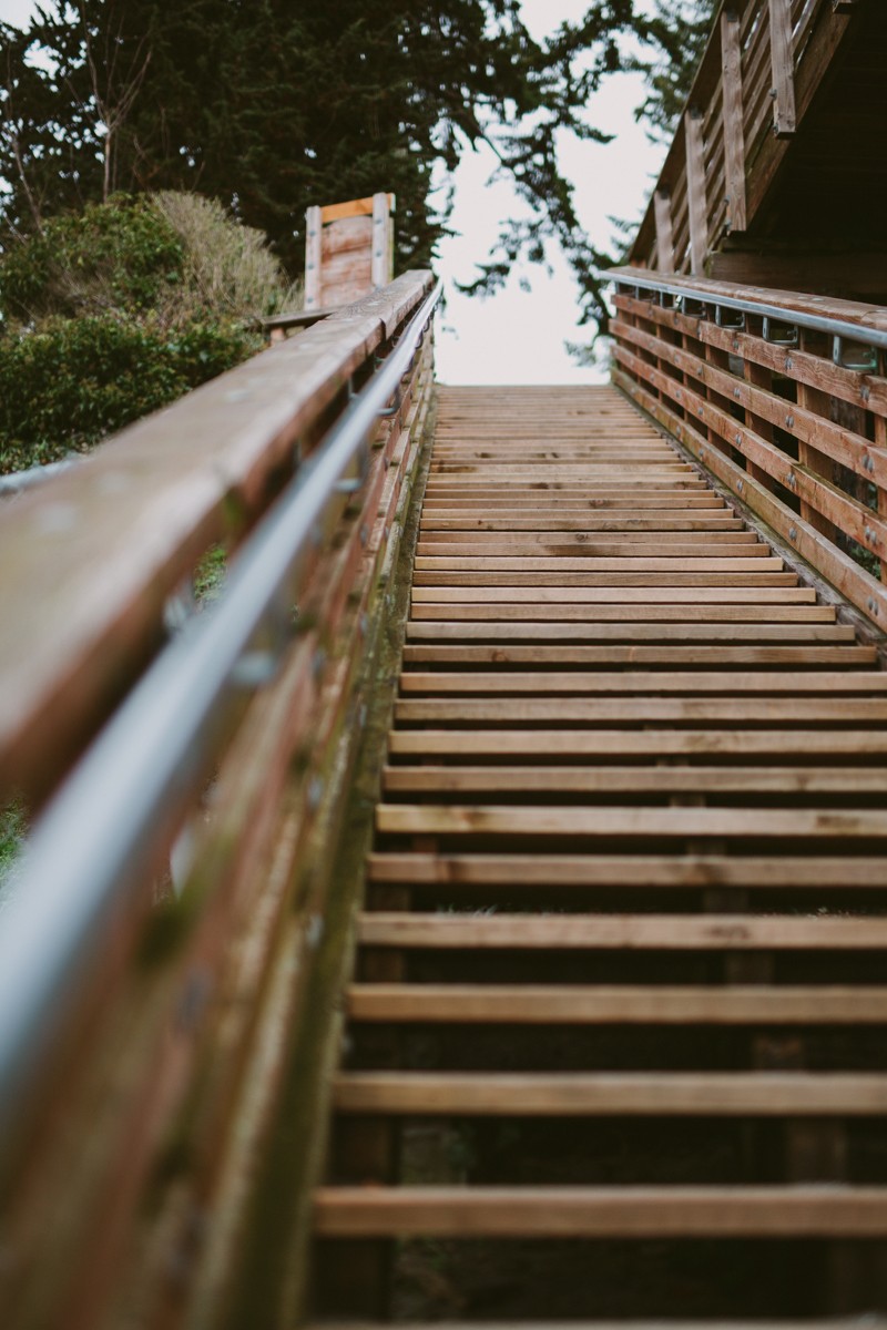 Wooden staircase at Indianola Beach in Washington.