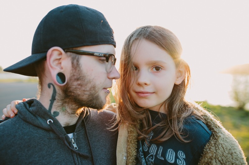 Father and son at sunset in Twanoh State Park, Union, WA.