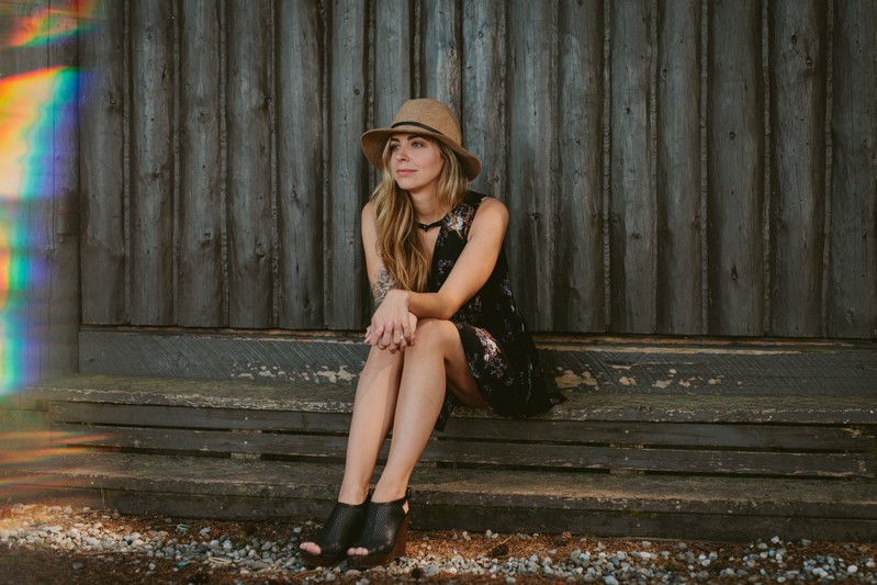 Outdoorsy portrait session, with model in a felt panama hat and Free People dress.