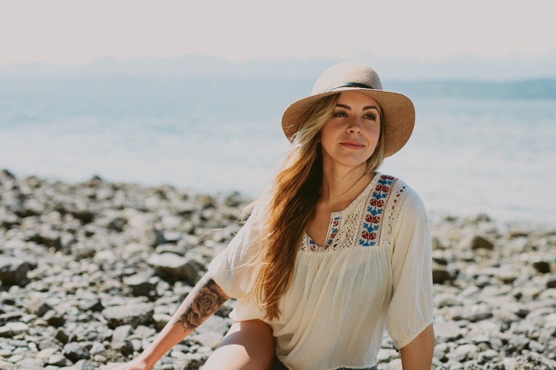 Romantic bohemian portrait session at Kitsap Memorial State Park along the Hood Canal.