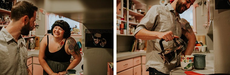 In home portrait session, with cute tattooed couple, in Bremerton, WA.