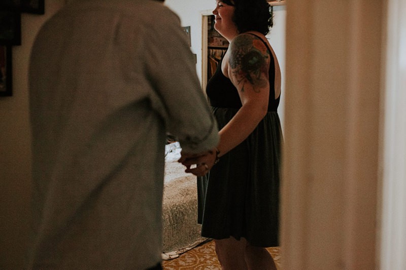 Tattooed couples portraits, at home, in Bremerton, WA.