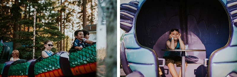 Kitsap County Fair rides, with a dragon rollercoaster and spinning dragon ride.