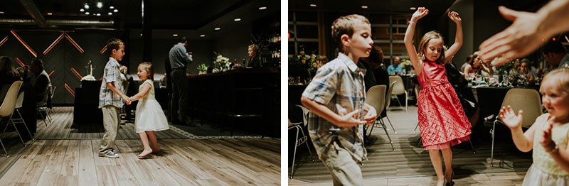 Kids dancing at a modern indoor wedding reception in Tacoma, WA.