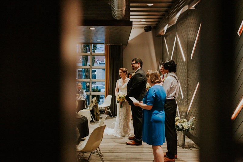 Family-centric wedding ceremony at The Pine Room in Tacoma.