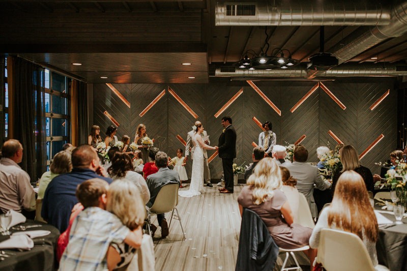 Small, modern, indoor wedding ceremony in Tacoma.