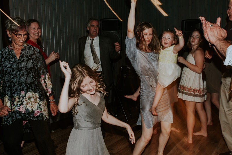Fun wedding reception dancing.