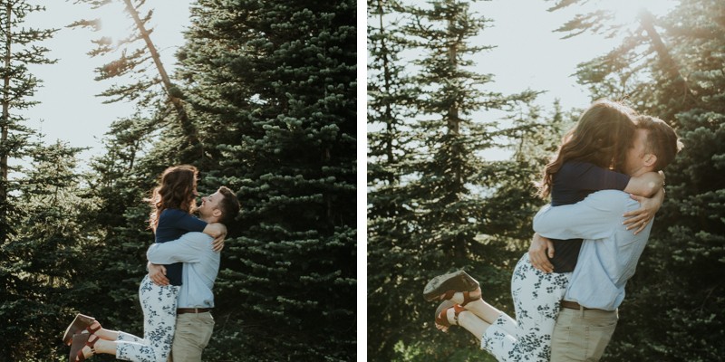 Playful forest engagement session in the PNW. 