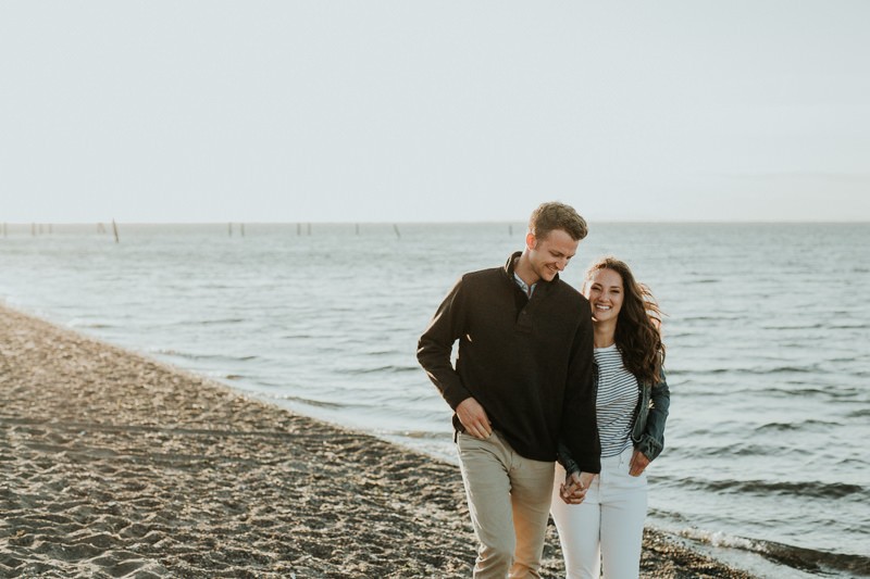 Sunny, waterfront Olympic Peninsula engagement session. 
