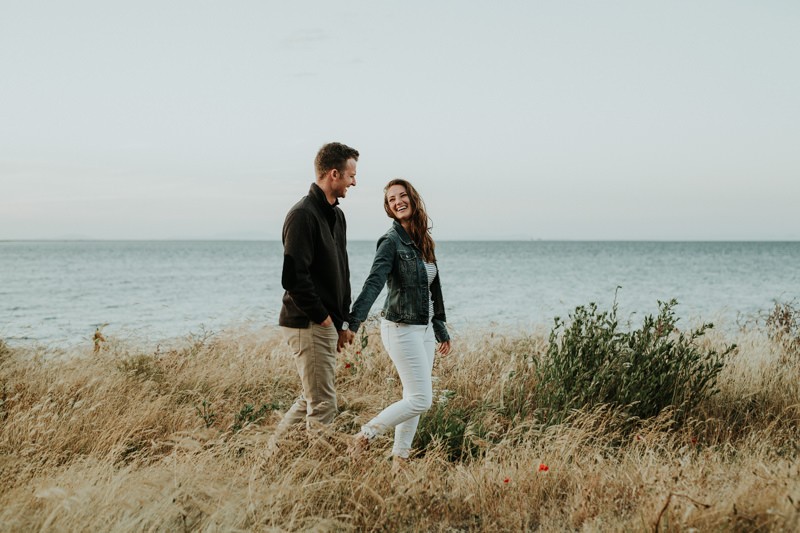 Sunset waterfront engagement session in Sequim, Washington. 