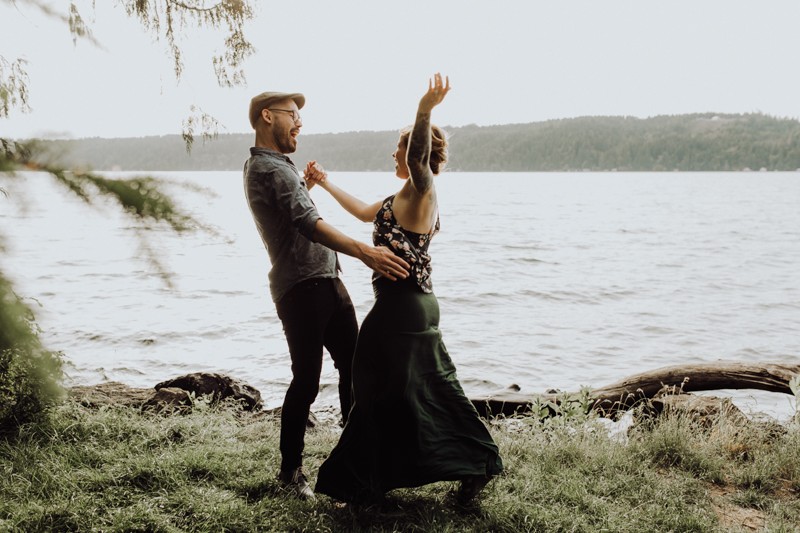 Playful waterfront engagement session on the Hood Canal in Union, Washington. 