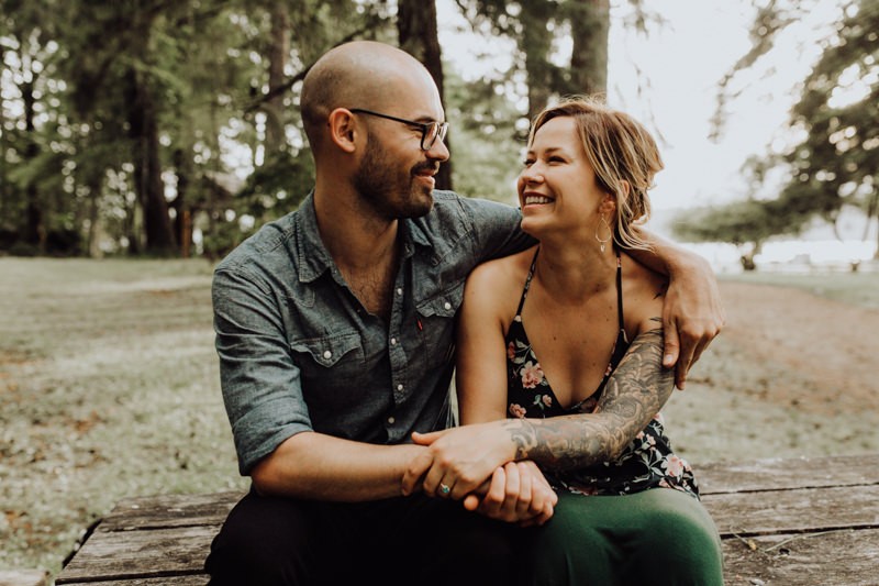 Non-traditional engagement session in the woods. 