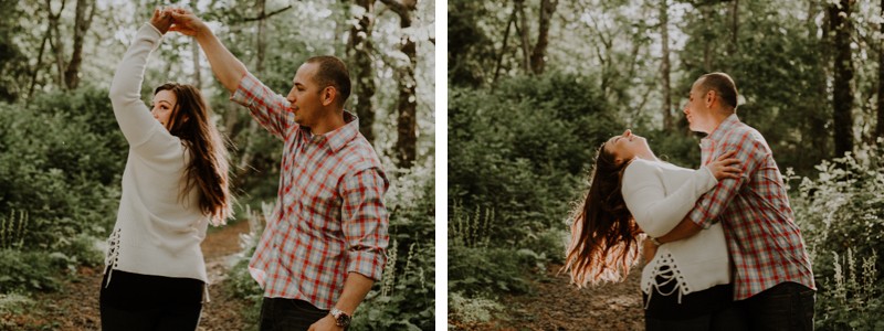 Sunny forest engagement session in Kitsap County, Washington. 