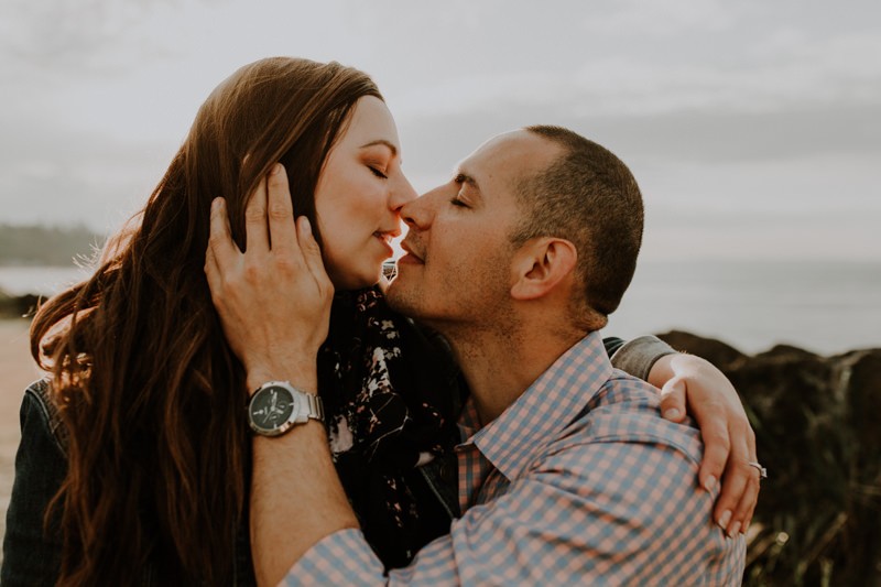 Romantic beachfront engagement session at sunset in Kitsap County, WA. 