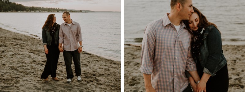 Sandy sunset beachfront engagement session in Kitsap County, Washington. 