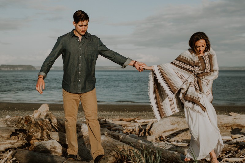 PNW engagement session on the beach at sunset. 