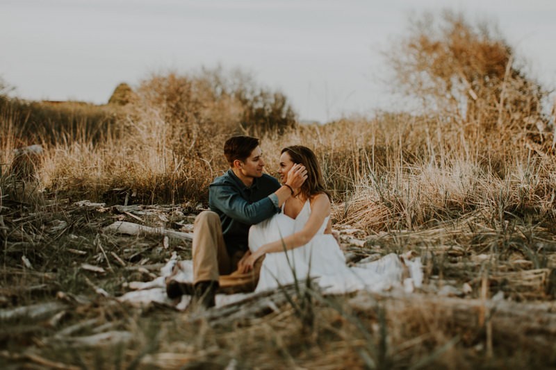 Engagement session portraits at sunset in Kitsap County. 