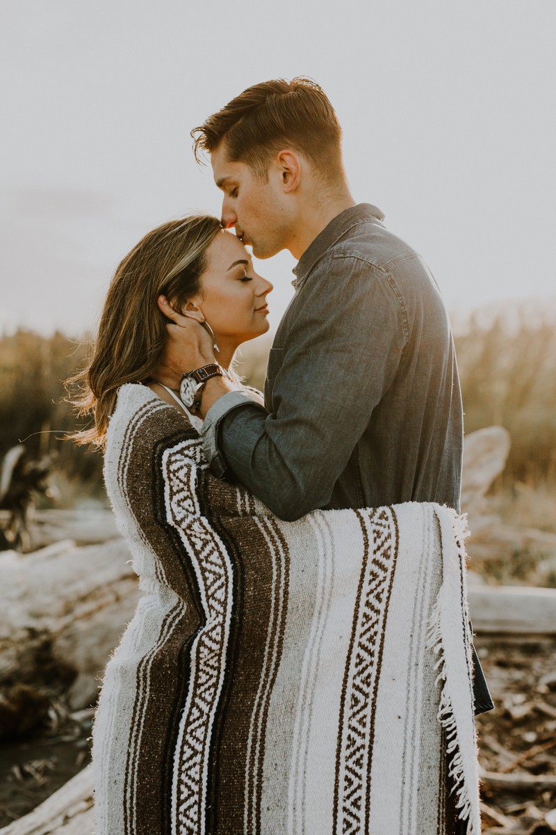 PNW engagement session on the beach at sunset. 