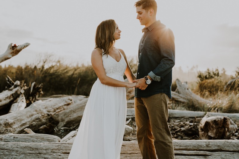 Kitsap County engagement photos at sunset on the beach. 