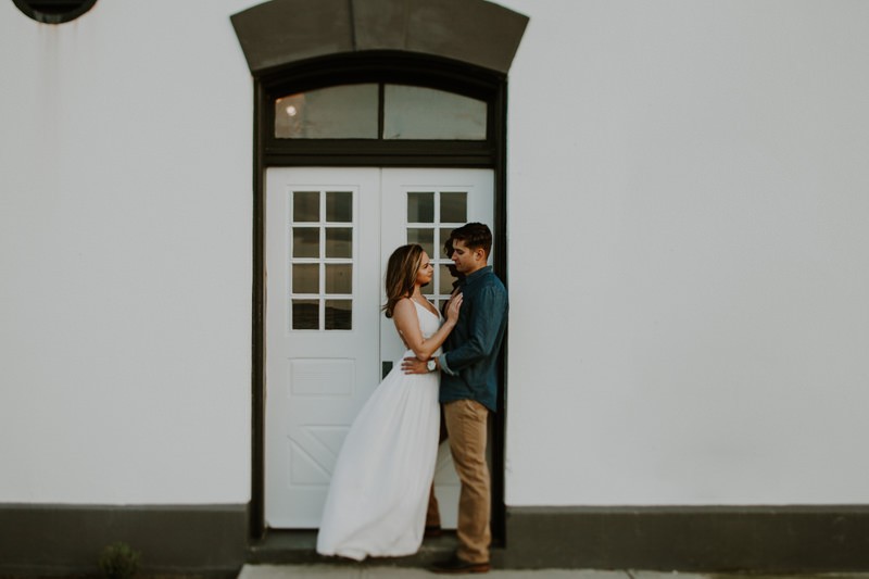 Romantic beach engagement session with historic lighthouse in the PNW. 