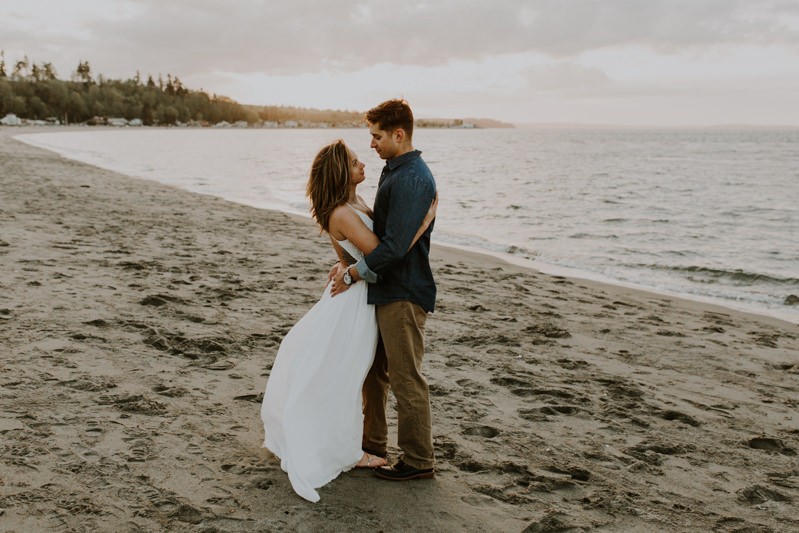 Free-spirited sandy beach engagement session in Kitsap County, Washington. 