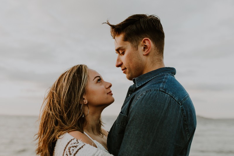 Moody and intimate engagement session at sunset. 