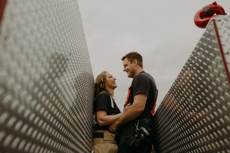 Playful PNW firefighter engagement session. 