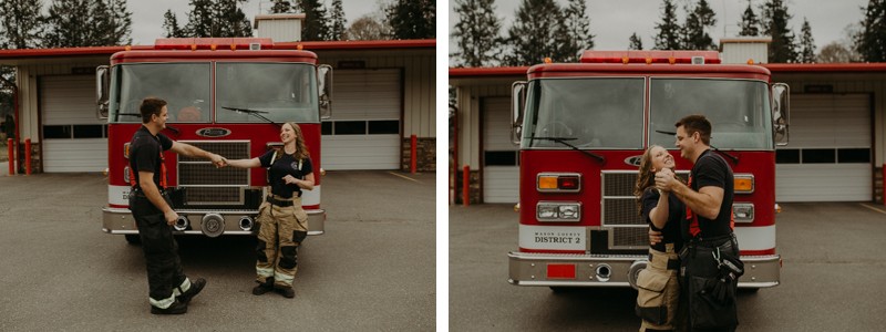 Playful, non-traditional PNW firefighter engagement session. 