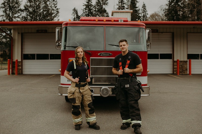 PNW fire station engagement session near Bremerton, Washington. 