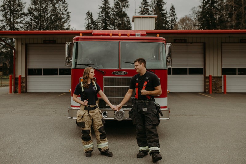 PNW fire station engagement session on the Kitsap Peninsula in Washington state 