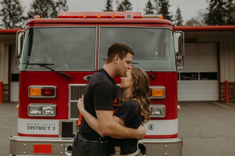 Sweet and playful PNW firefighter engagement session on the Kitsap Peninsula. 