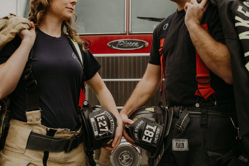 Non-traditional PNW fire station engagement session. 