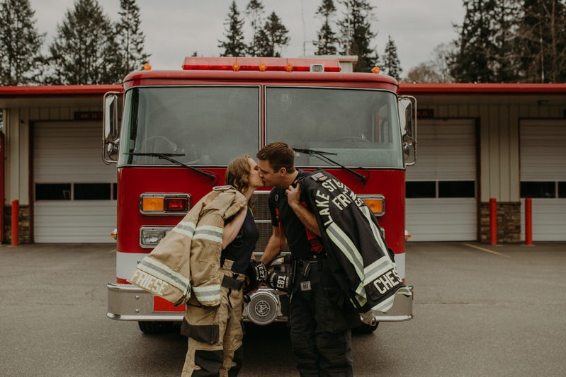 Romantic firefighter engagement session on the Kitsap Peninsula. 