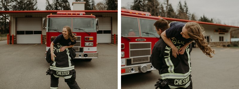 Cute, non-traditional firefighter engagement photos in Kitsap County, Washington. 