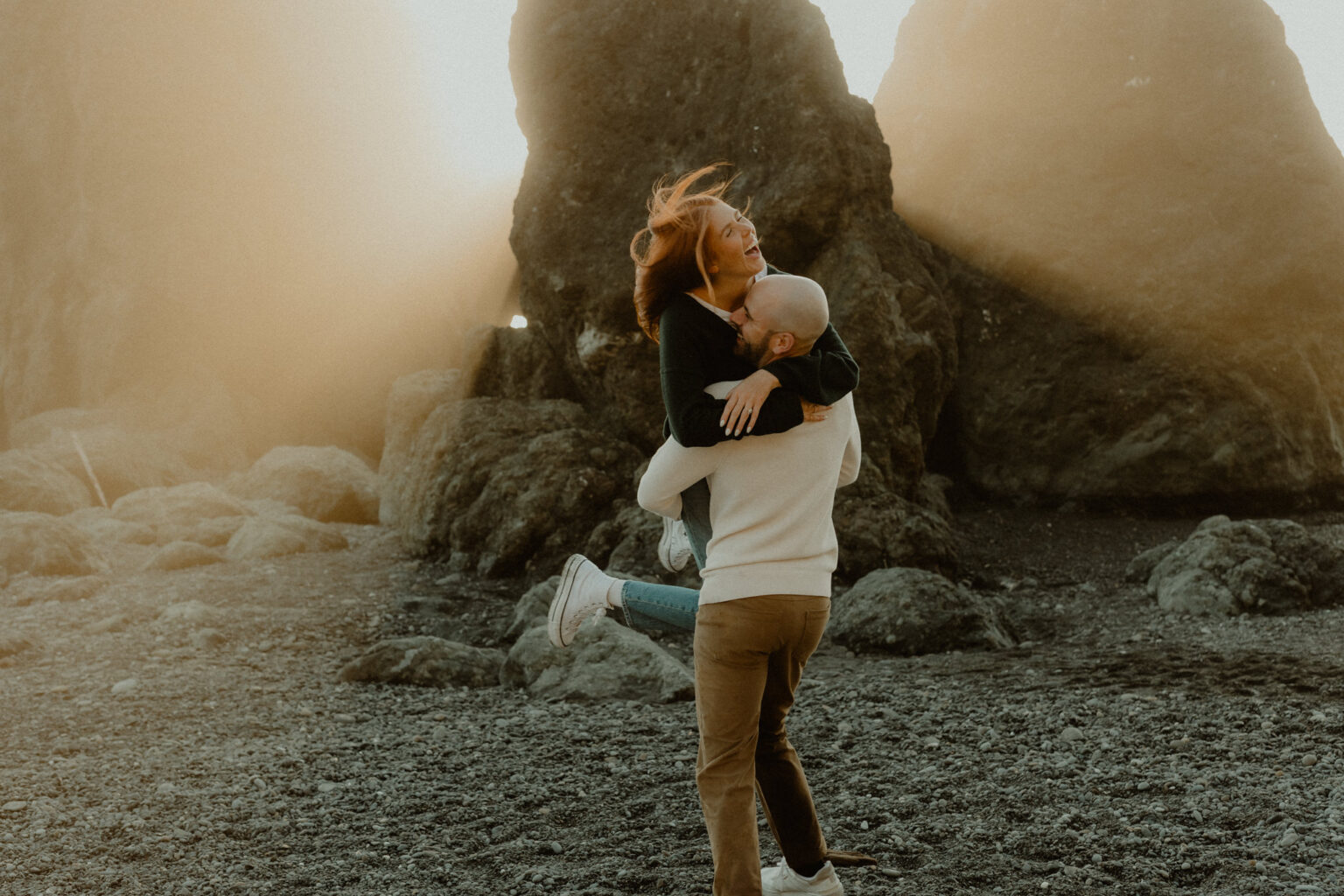 Ruby Beach engagement session at sunset in Washington